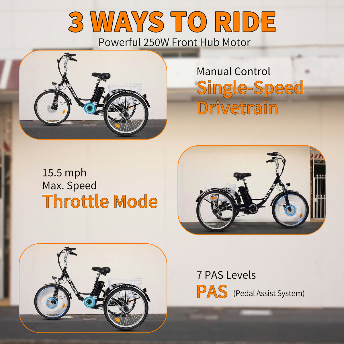 M300 — Electric Tricycle (with transmission)